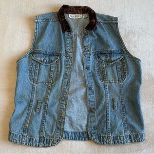 Women’s Denim Vest with Brown Velvet Collar